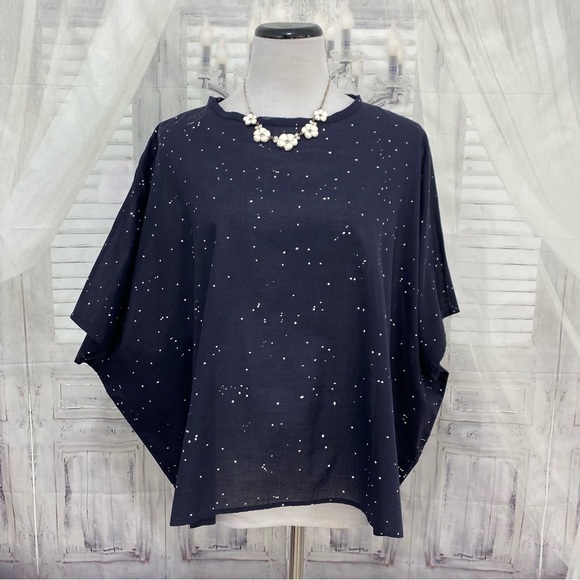 Eileen Fisher Size XX2 2XS Blue Ink Organic Cotton Round Neck Box Top Oversized - Picture 2 of 11